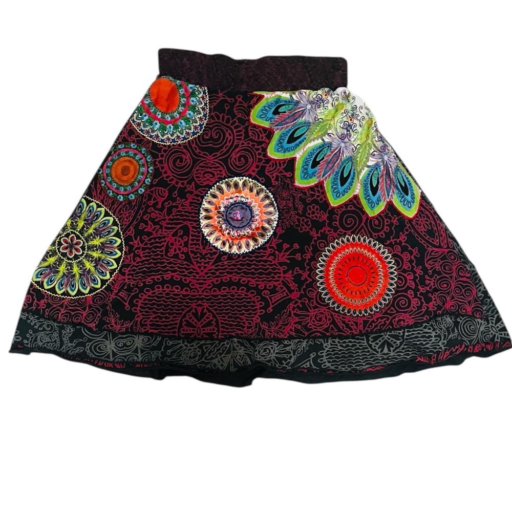 Desigual Black and Red Embellished Skater Mini Skirt